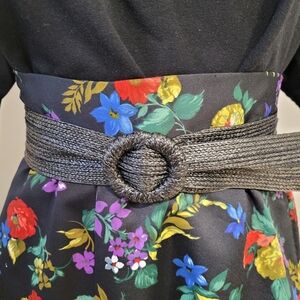 Black woven raffia style vintage belt 80s